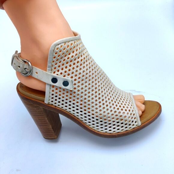 Rag and Bone "Wyatt" White Leather Open Toe Slingback Stacked Heel Sandal Bootie - Picture 5 of 16